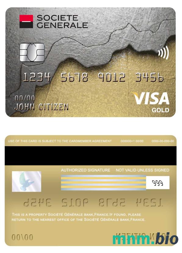 France Société Générale bank visa złoto karta przykład w formacie PSD